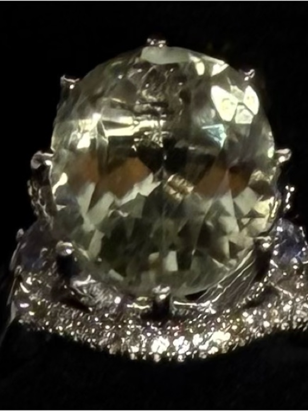 Sterling Silver Green Amethyst Gemstone Halo Cocktail Ring 5 3/4